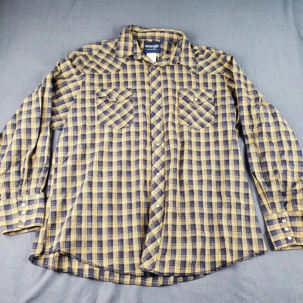 Wrangler Western Shirt Plaid Long Sleeve Pearl‎ Snap Front Mens XL